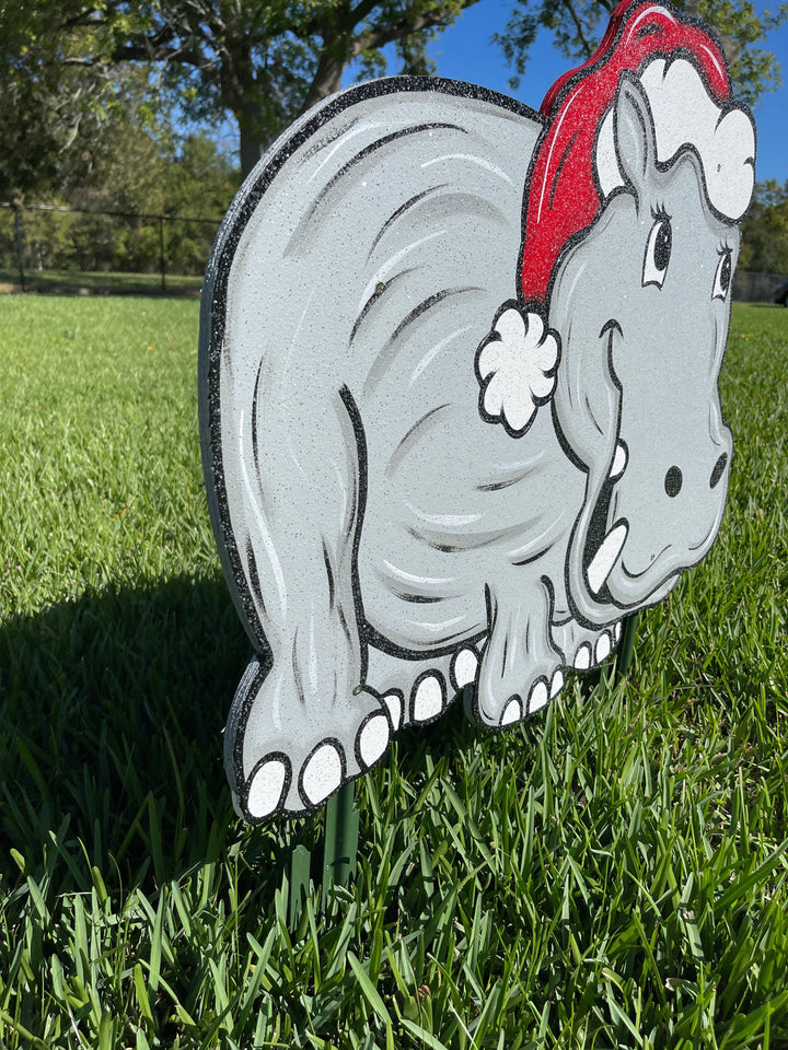 Christmas Hippos Yard Art Decoration