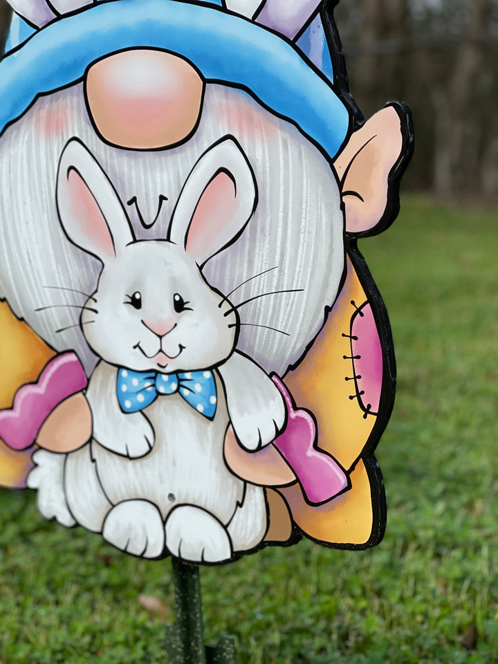 Gnome and Bunny Easter Yard Art Sign