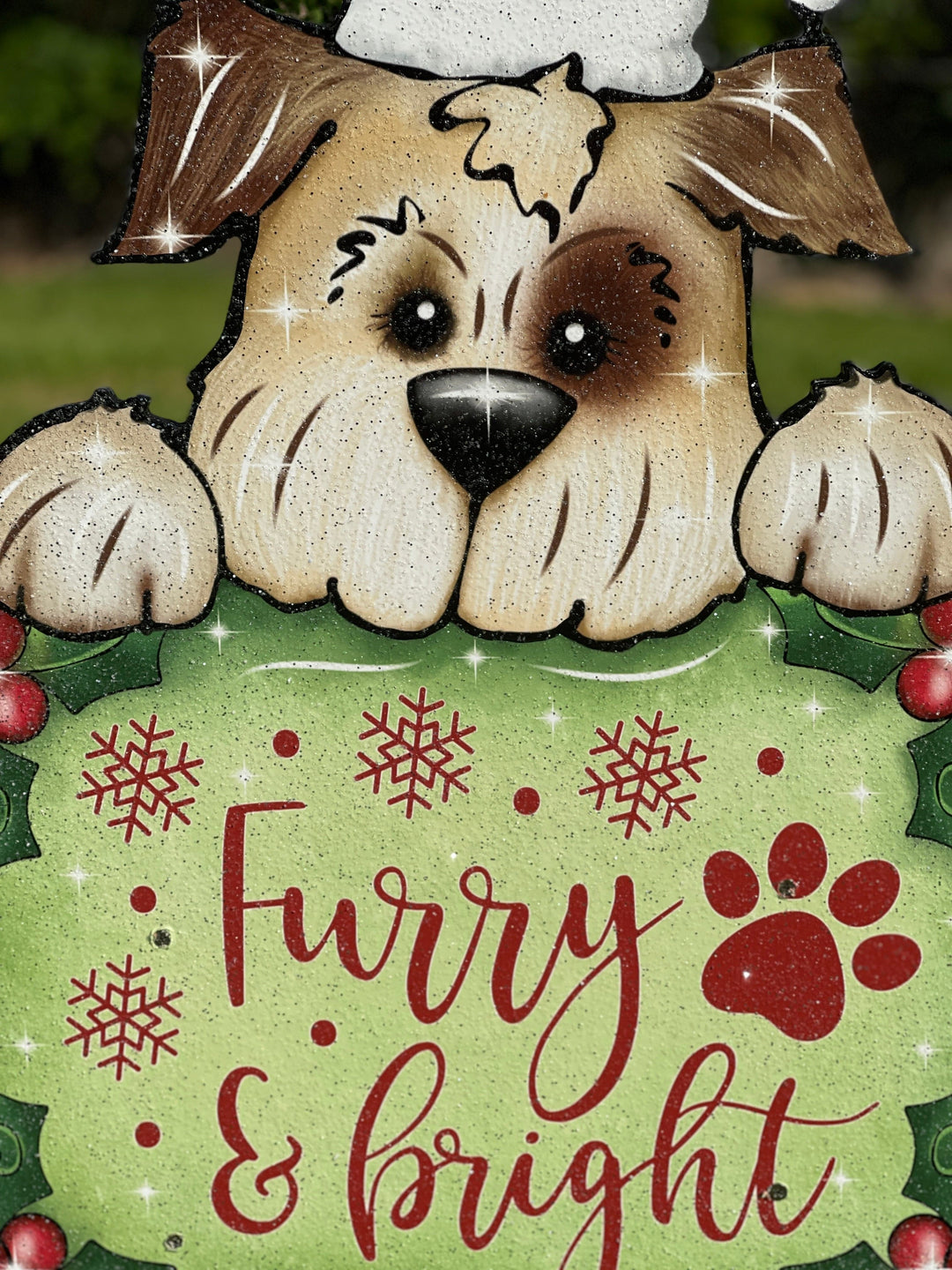Christmas Pup on a Furry and Bright Sign Yard Decoration