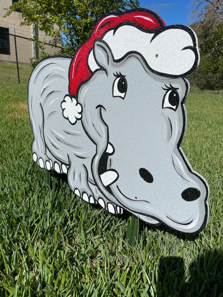 Christmas Hippos Yard Art Decoration