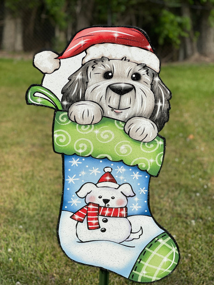 Christmas Puppy in Stocking Yard Art Decoration