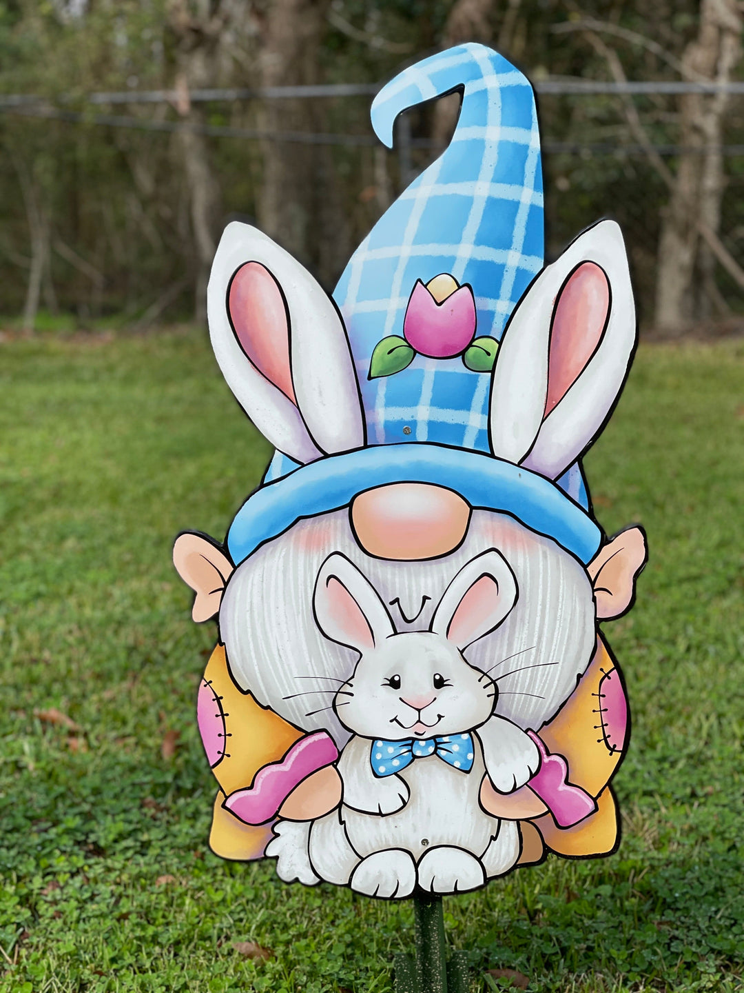Gnome and Bunny Easter Yard Art Sign