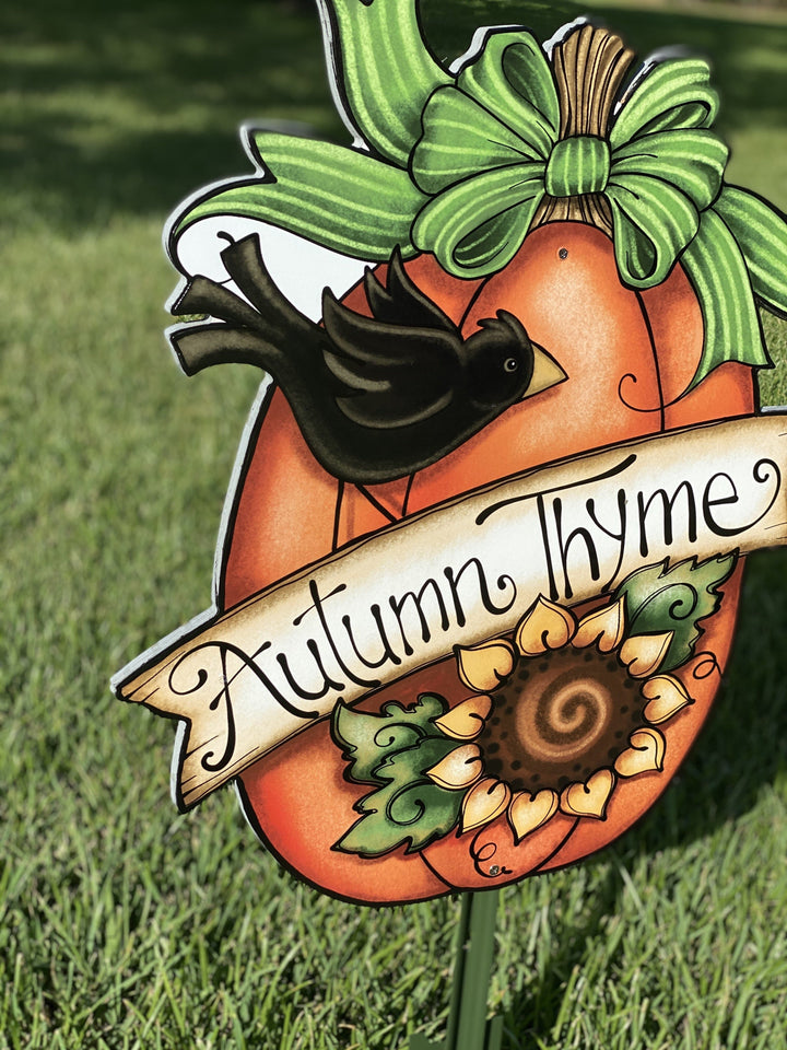 Autumn Thyme Pumpkin Yard Signs with Sunflowers