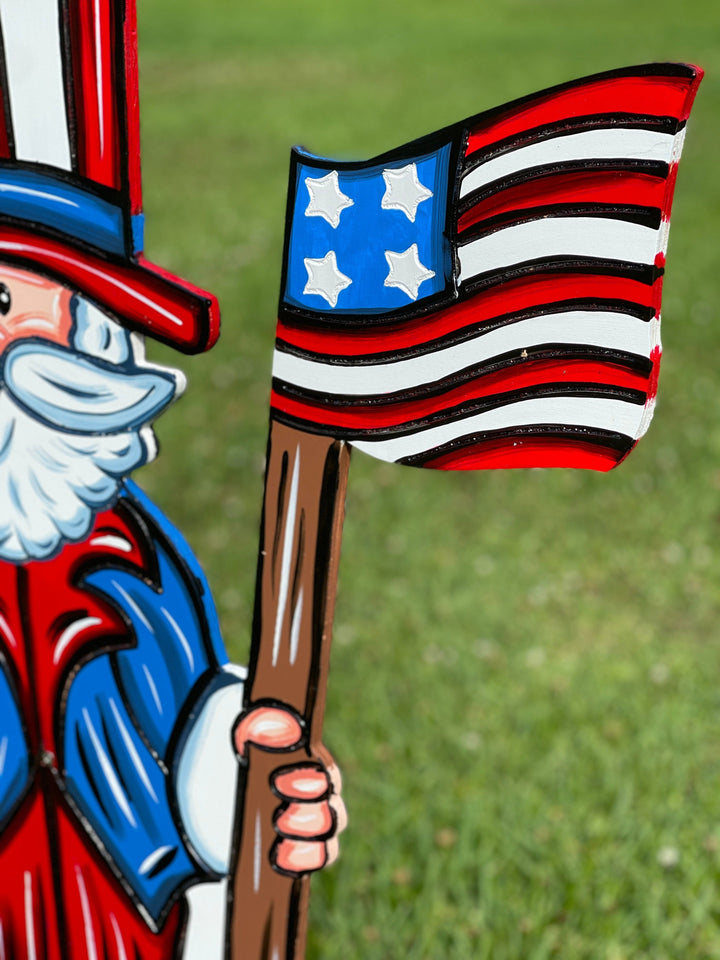 Patriotic Uncle Sam with Waving Flag Yard Art Blank 