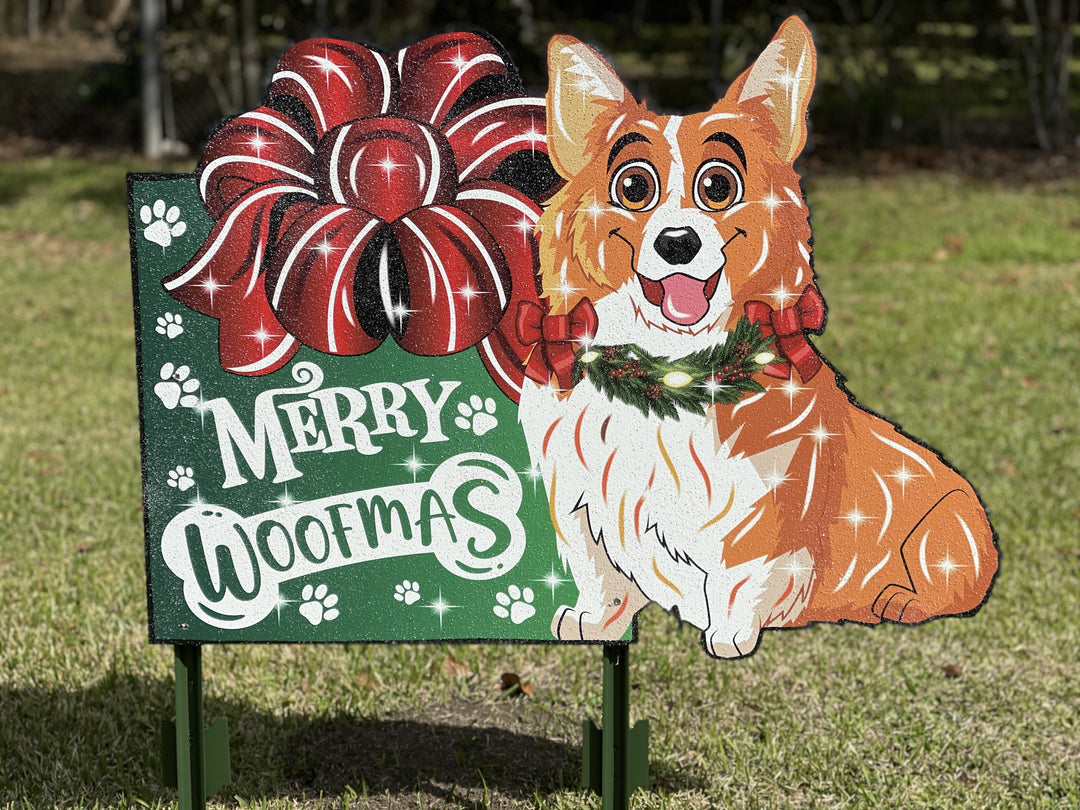 Corgie Dog stands beside a Christmas Present