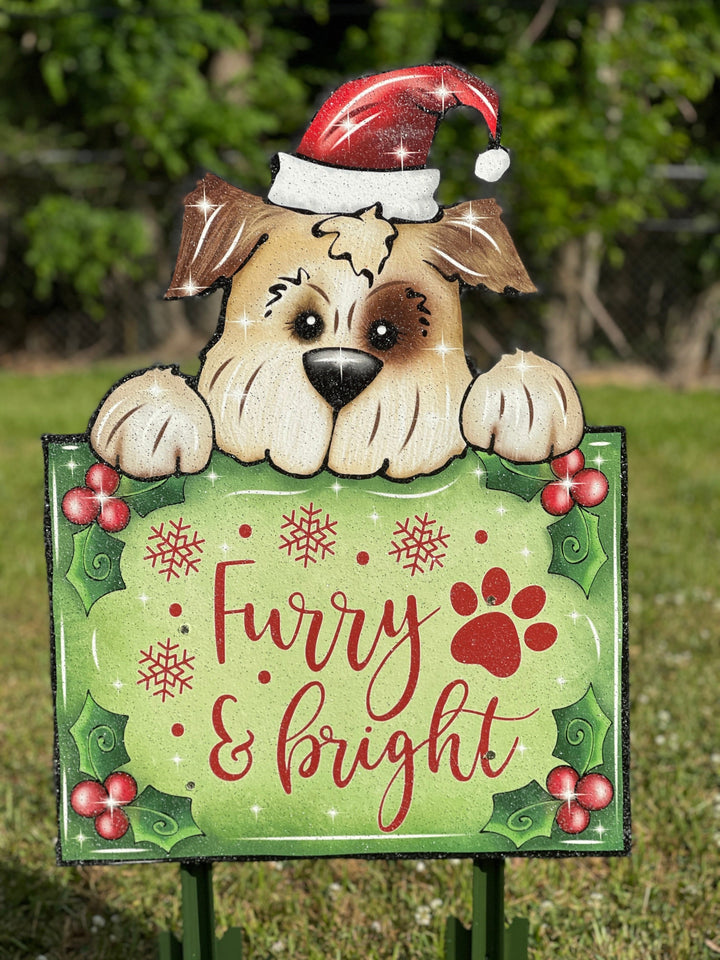 Christmas Pup on a Furry and Bright Sign Yard Decoration