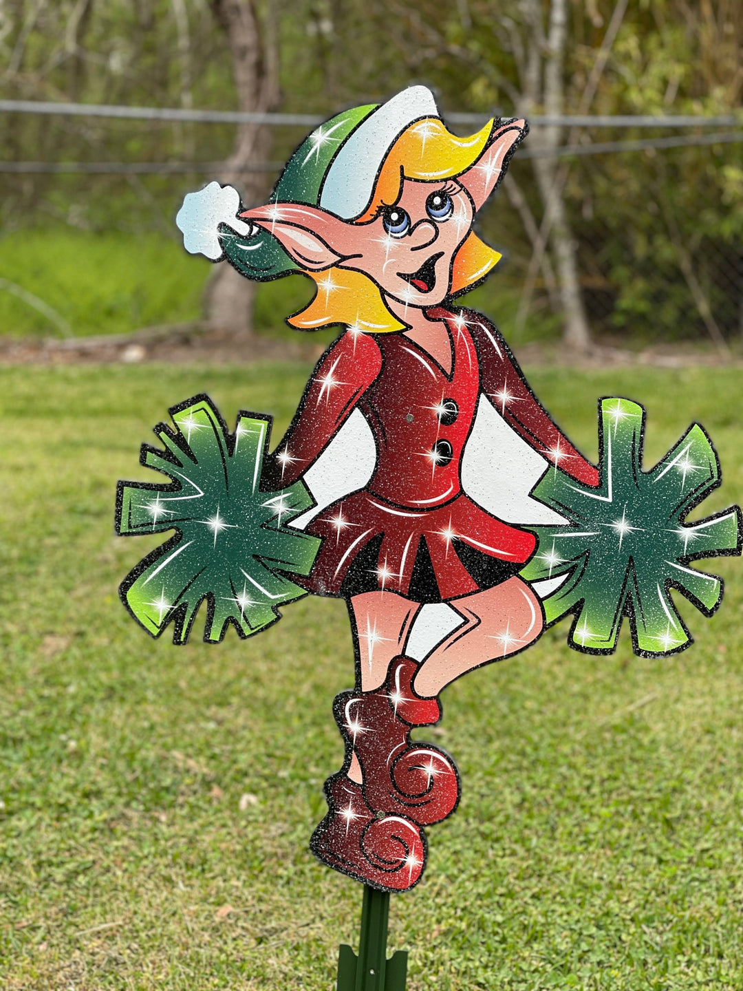 Christmas Cheerleader Elf yard art