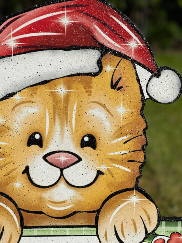 Meowy Christmas Kitty and Sign Yard Art Decoration