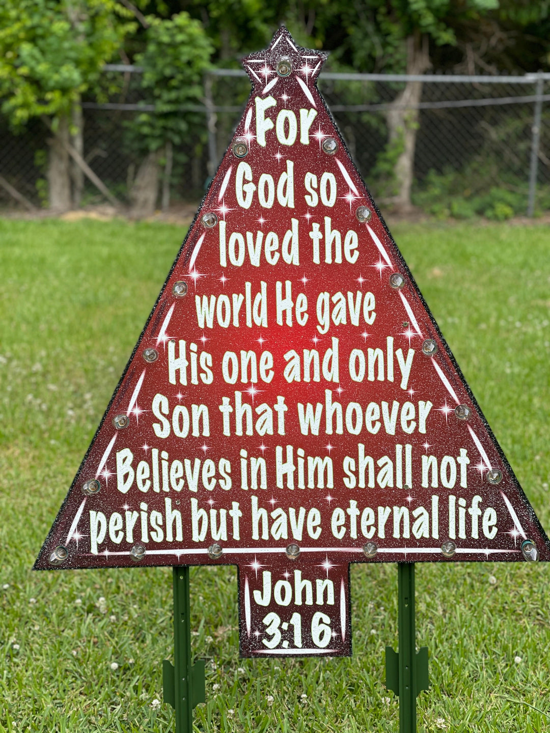 John 3:16 Lighted Christmas Tree Yard Decoration