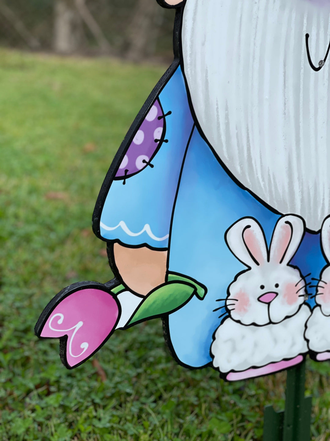 Gnome and Bunny Easter Yard Art Sign