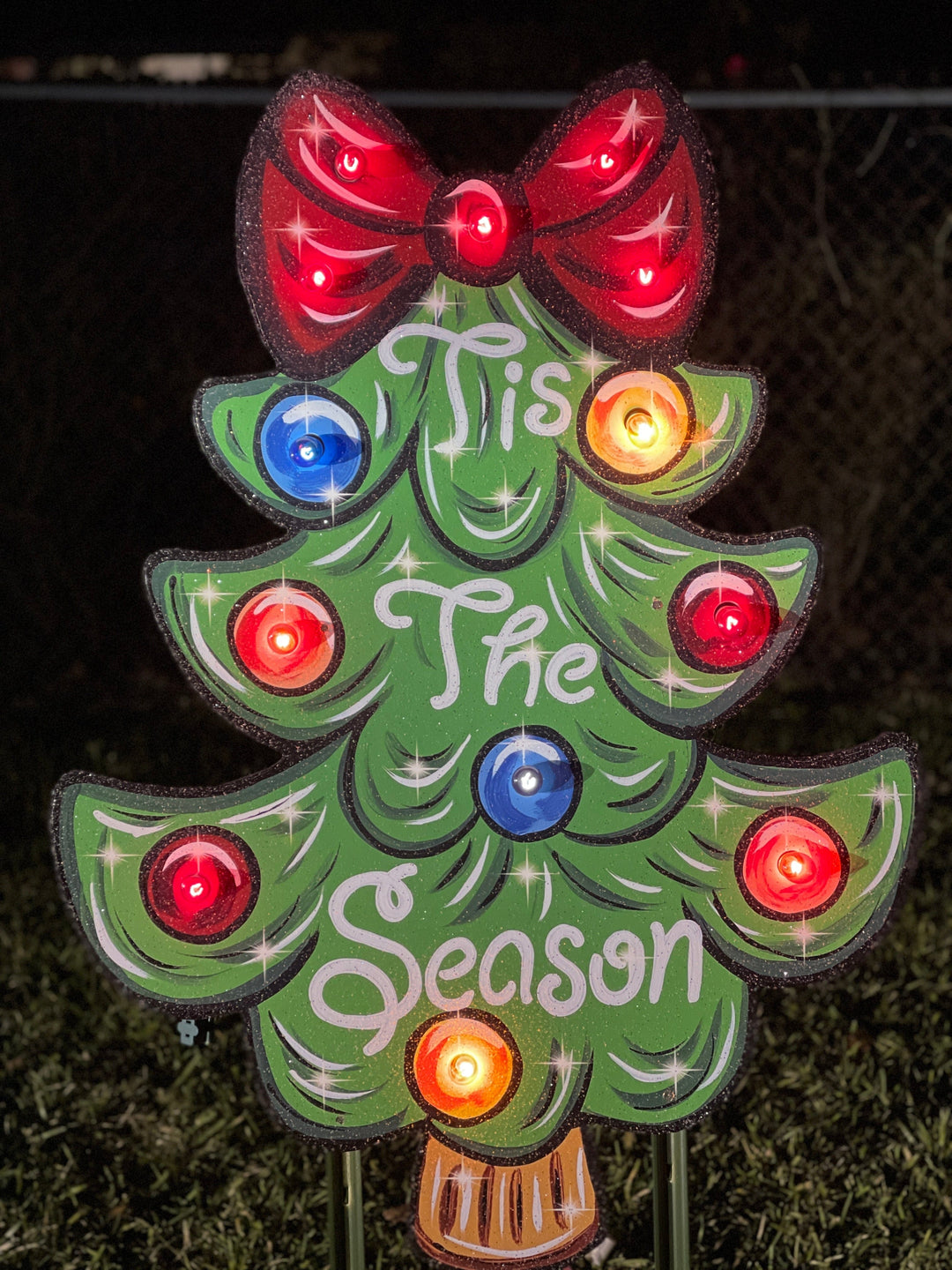 Lighted Christmas Tree Yard Art Sign