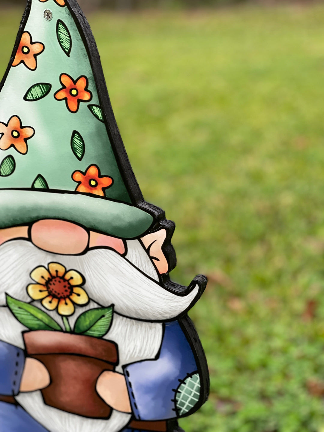 Gnome Holds A Flower Pot Yard Sign Outdoor Decoration
