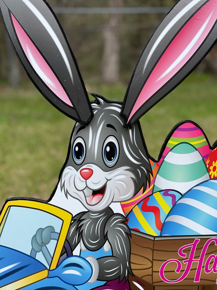 Easter Bunny Drives Cart of Eggs Yard Decor