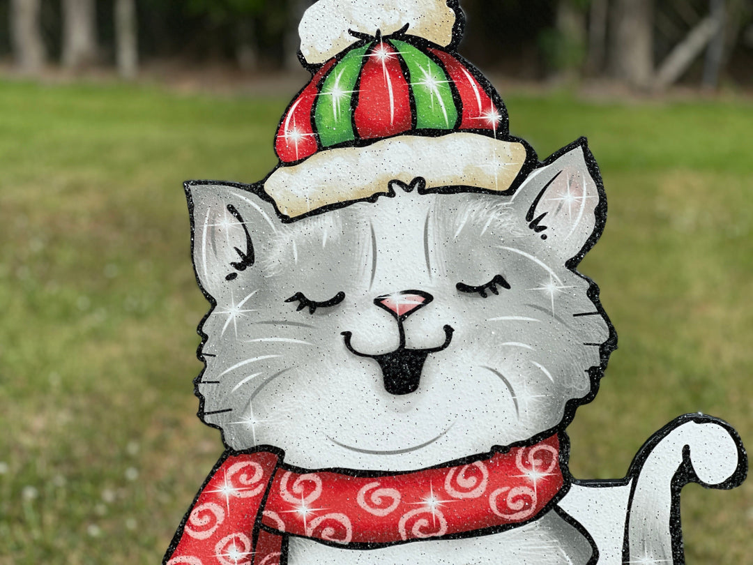 Cute Singing Christmas Kitty Yard Art Decoration