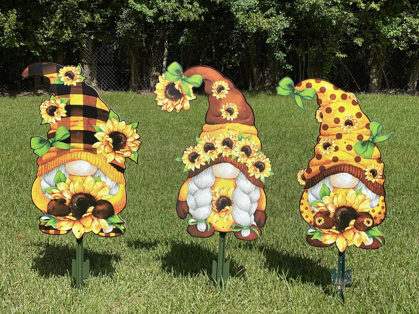 Three Sunflower Gnomes Yard Art Decoration-Sold Separately