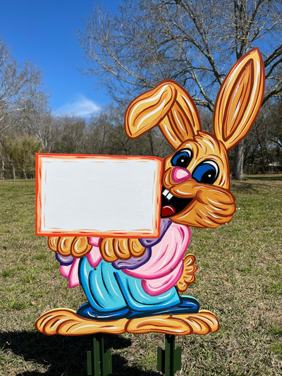 Easter Bunny Holds Happy Easter Sign BLANK DIY Painted by You!