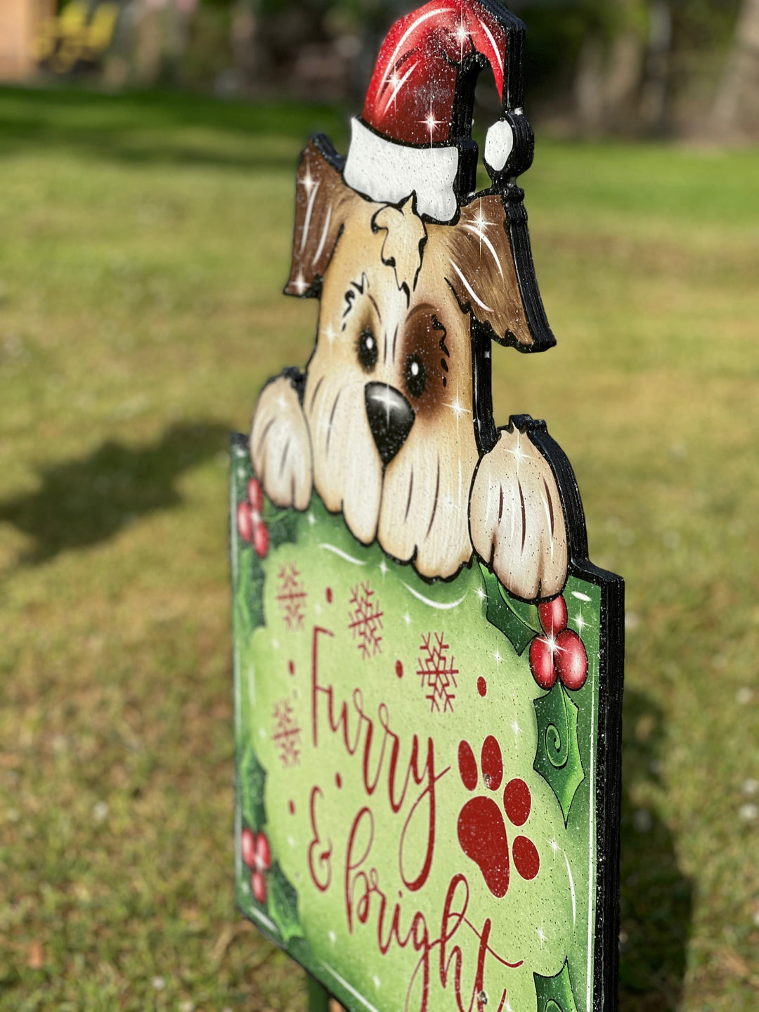 Christmas Pup on a Furry and Bright Sign Yard Decoration