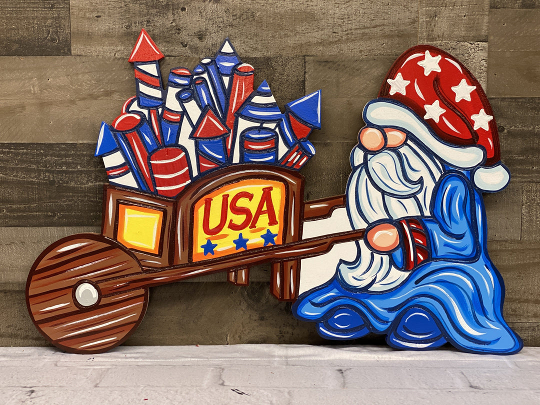 Patriotic Yard Art  Gnome with Wheelbarrow ready to be painted