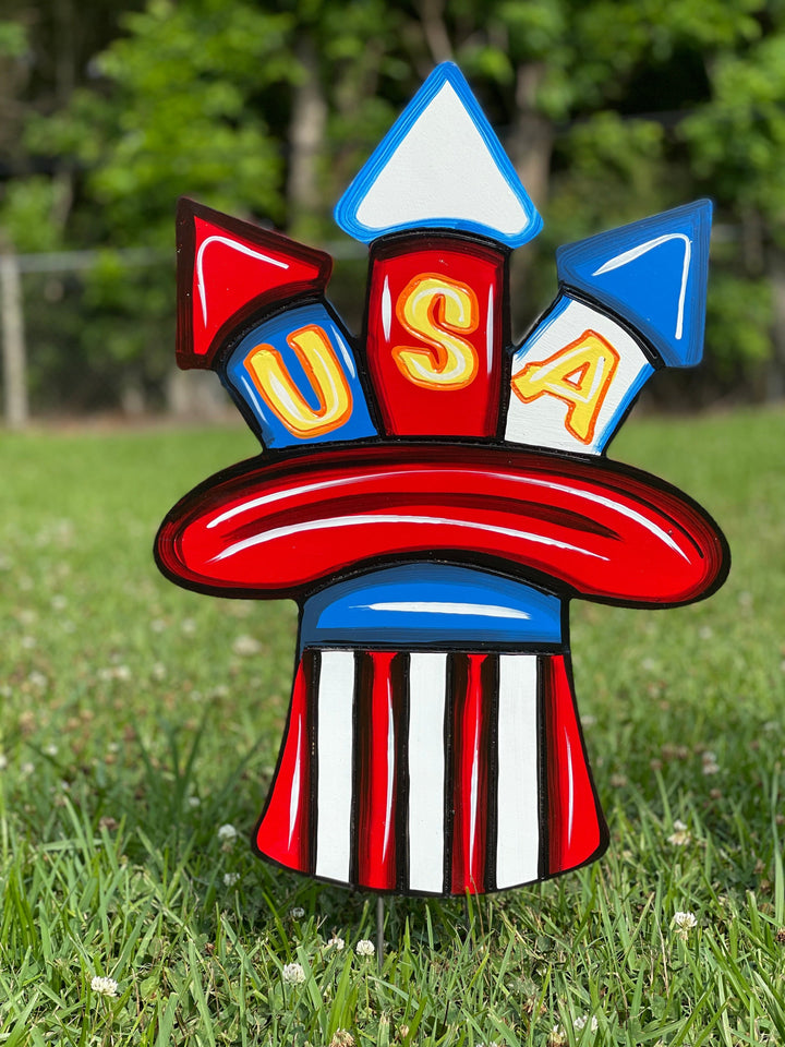 Fire cracker USA hat blank yard art decoration