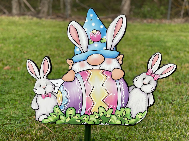 Gnome and Bunnies Yard Sign Outdoor Decoration