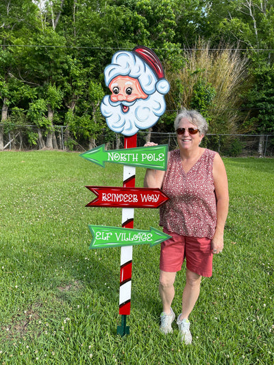 Christmas Santa Pole with Three Signs Yard Art Decoration