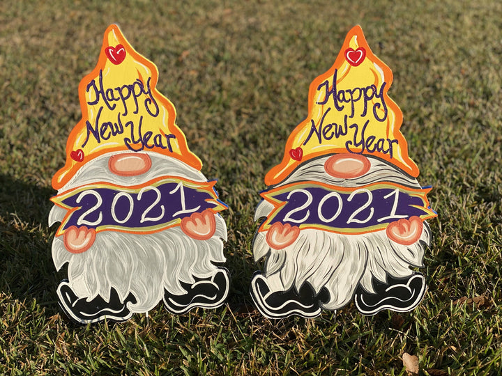 New Year's Gnome with 2021 Banner Sign