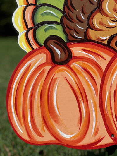 turkey on pumpkins painted yard art 