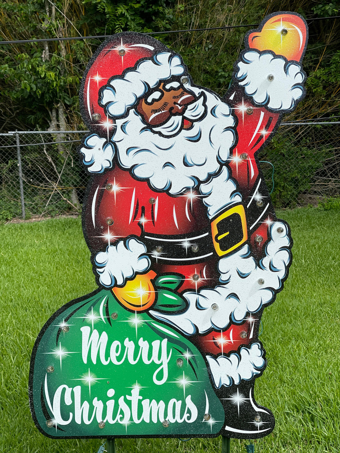 Waving Lighted Merry Christmas Santa Yard Decoration