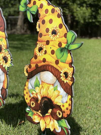Three Sunflower Gnomes Yard Art Decoration-Sold Separately
