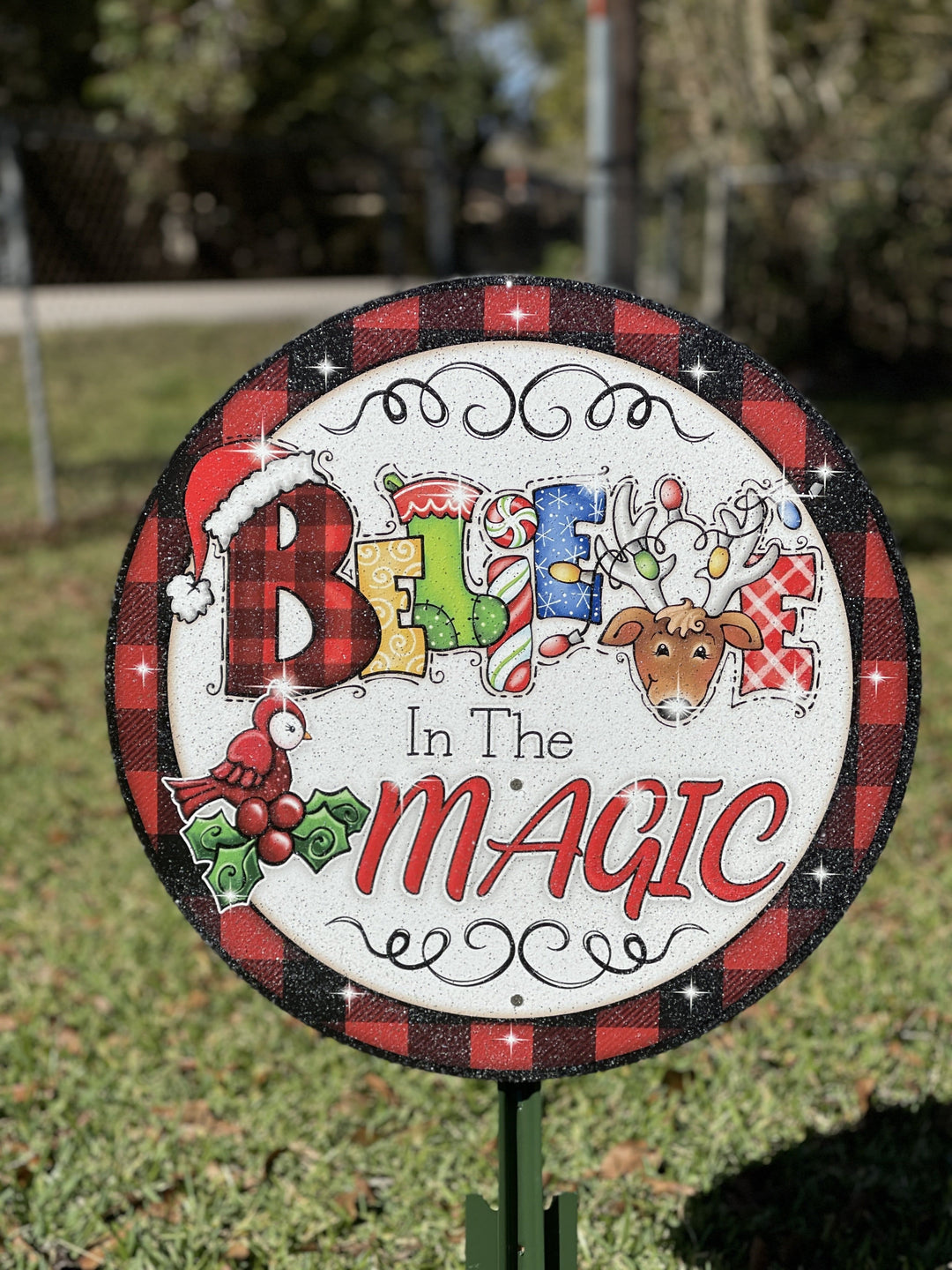 Believe Circle Sign Christmas Yard Art
