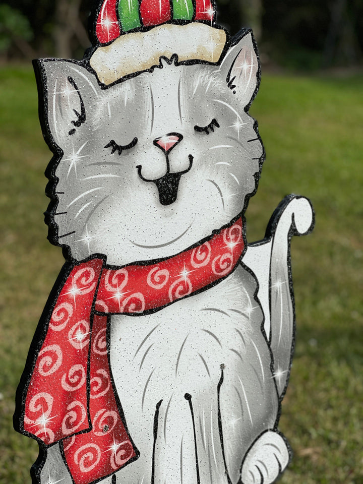 Cute Singing Christmas Kitty Yard Art Decoration