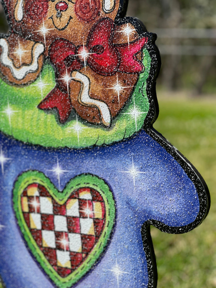 Gingerbread Blue Mitten Christmas yard Art