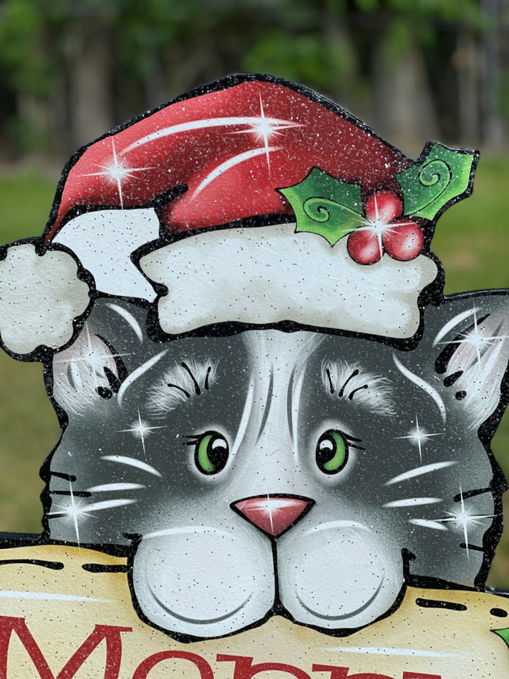 Christmas Kitty Cat with Merry Christmas Sign Outdoor Decor