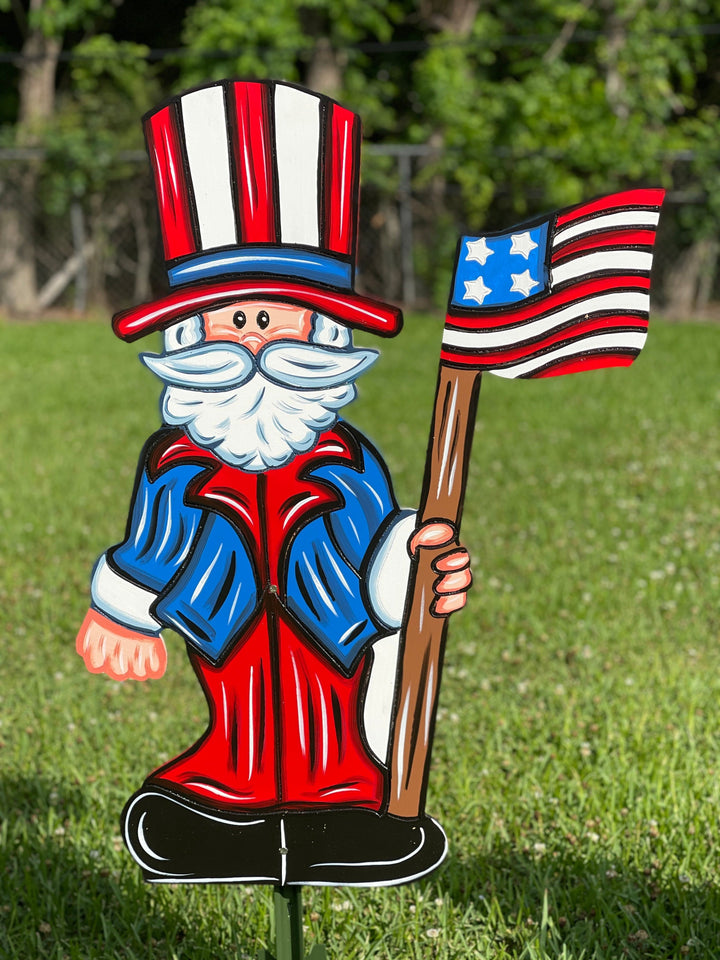 Patriotic Uncle Sam with Waving Flag Yard Art Blank 