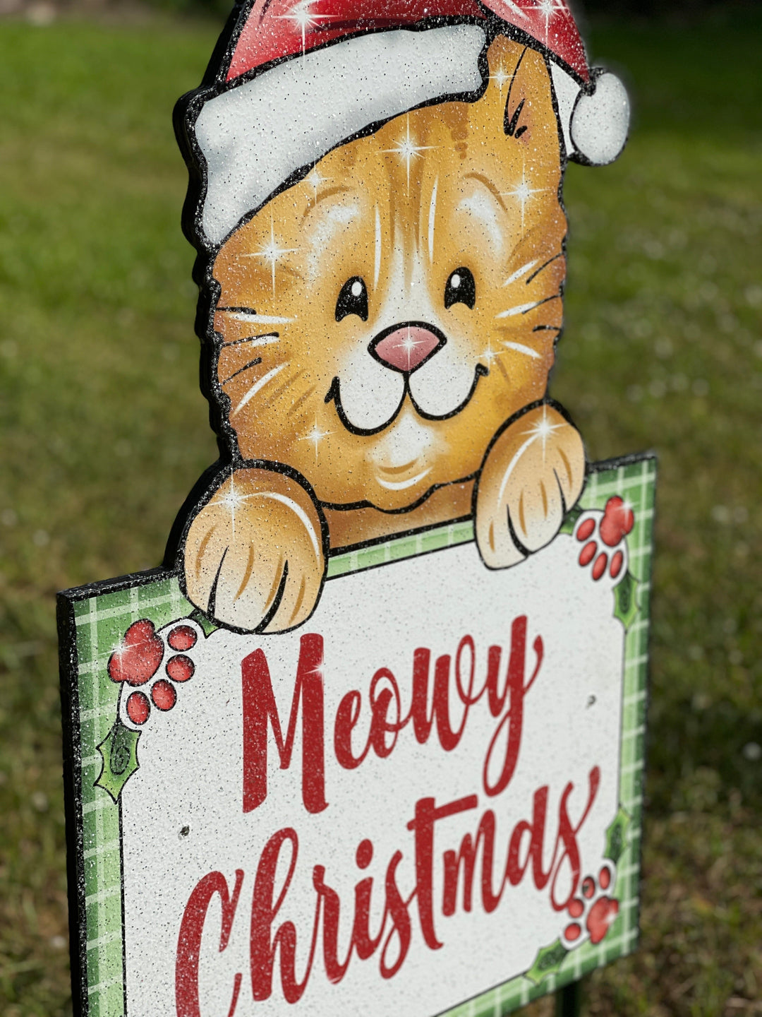 Meowy Christmas Kitty and Sign Yard Art Decoration