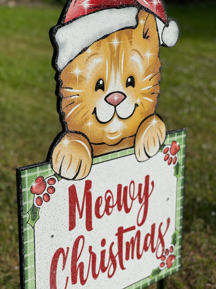 Meowy Christmas Kitty and Sign Yard Art Decoration