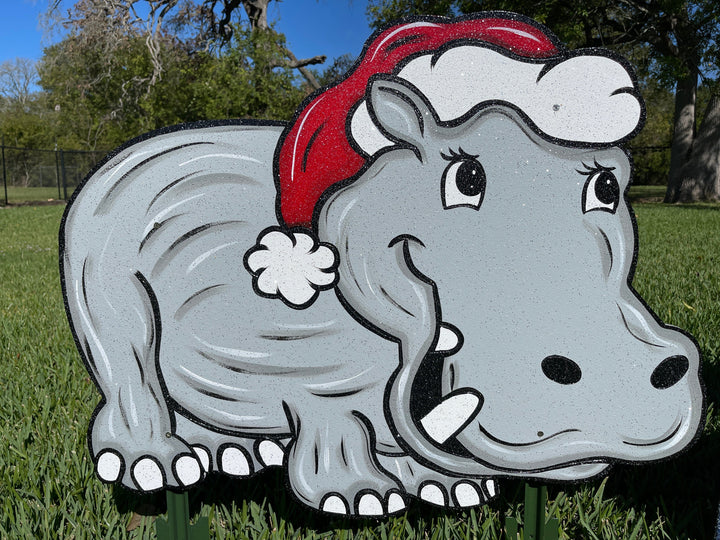 Christmas Hippos Yard Art Decoration