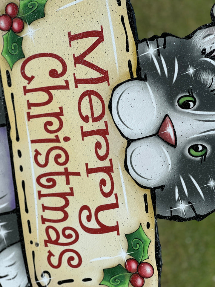 Christmas Kitty Cat with Merry Christmas Sign Outdoor Decor