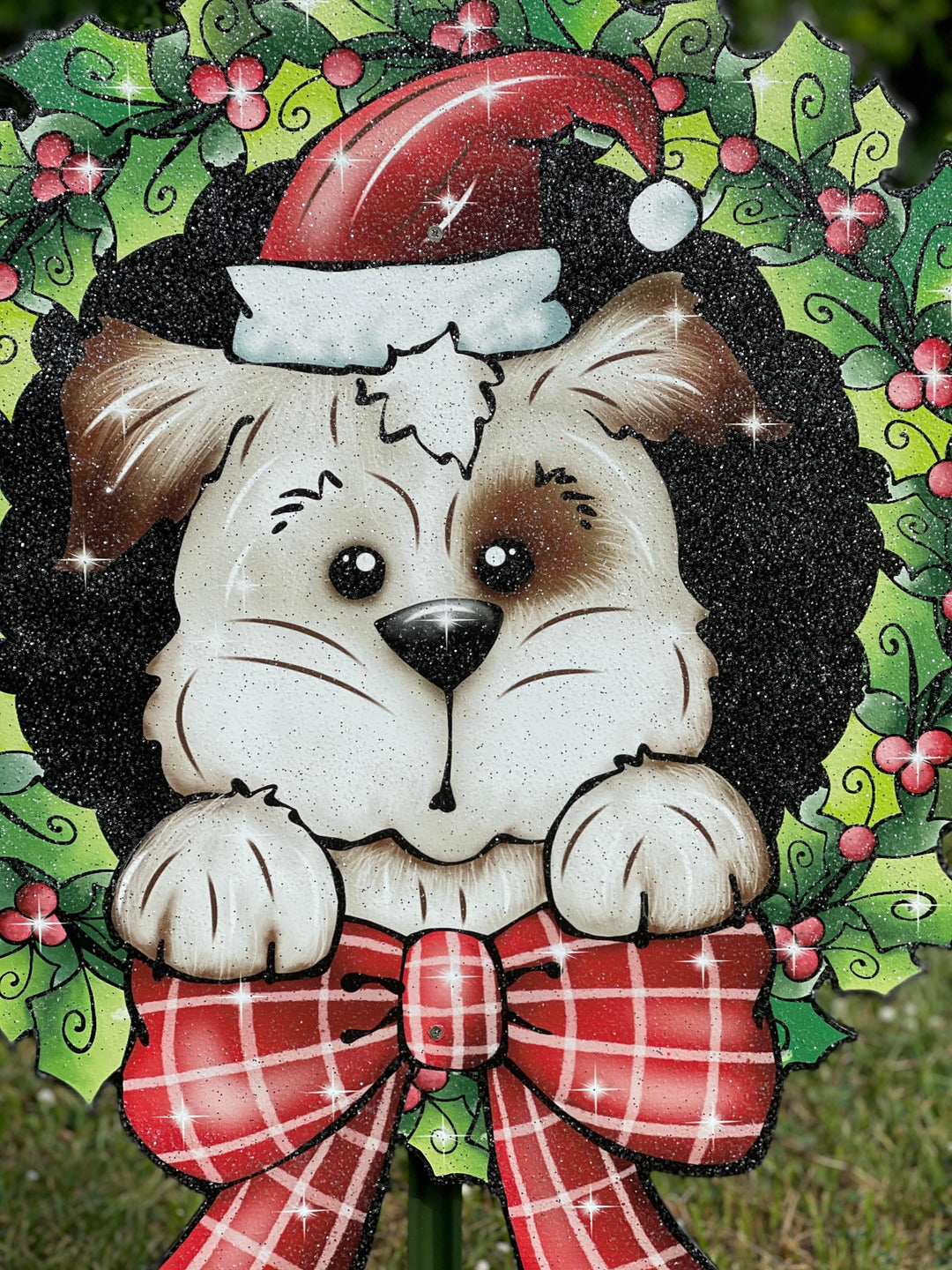 Christmas Puppy in Mistletoe Wreath Yard Decoration