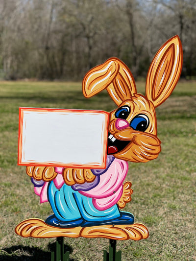 Easter Bunny Holds Happy Easter Sign BLANK DIY Painted by You!
