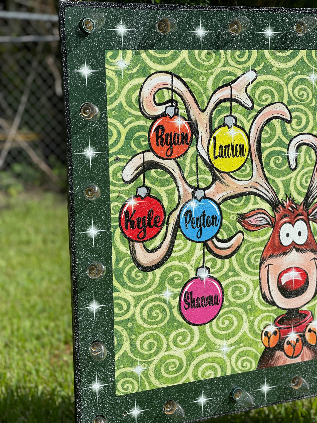 Lighted Personalized Christmas Reindeer Sign Yard Art