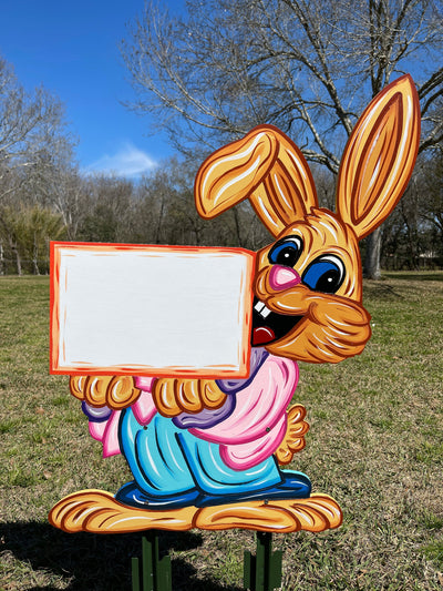 Easter Bunny Holds Happy Easter Sign BLANK DIY Painted by You!
