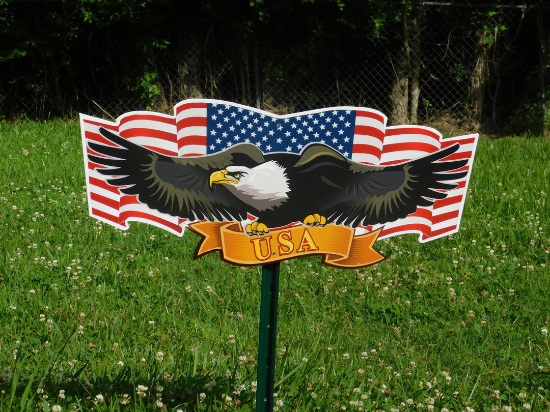american eagle banner yard art