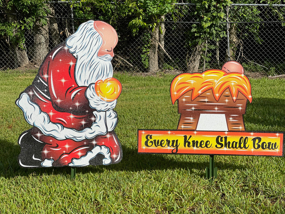 Christmas Praying Santa over Baby Jesus Yard Decor