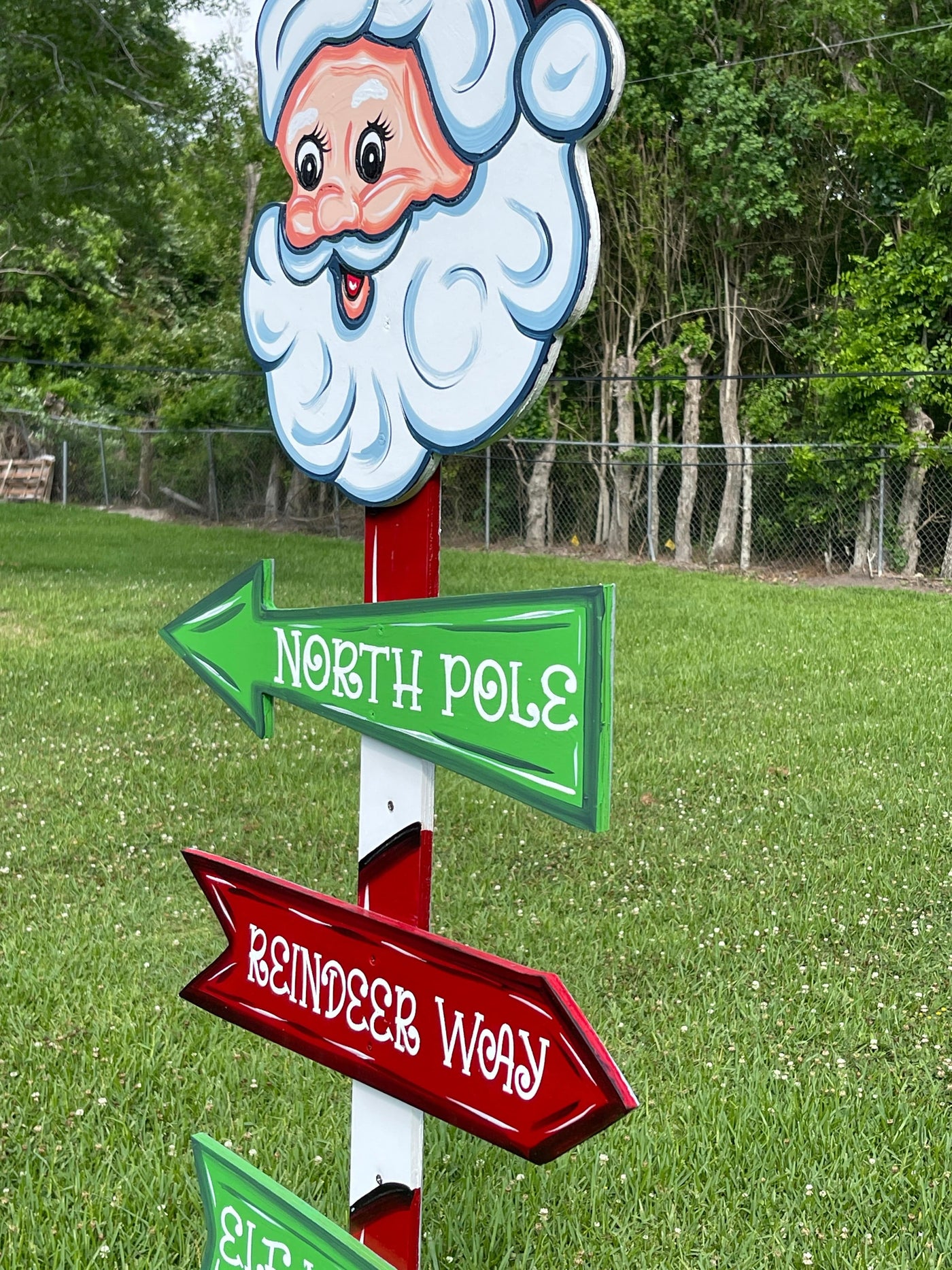 Christmas Santa Pole with Three Signs Yard Art Decoration