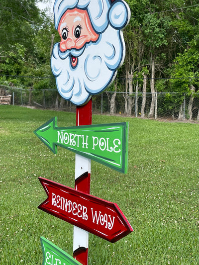 Christmas Santa Pole with Three Signs Yard Art Decoration