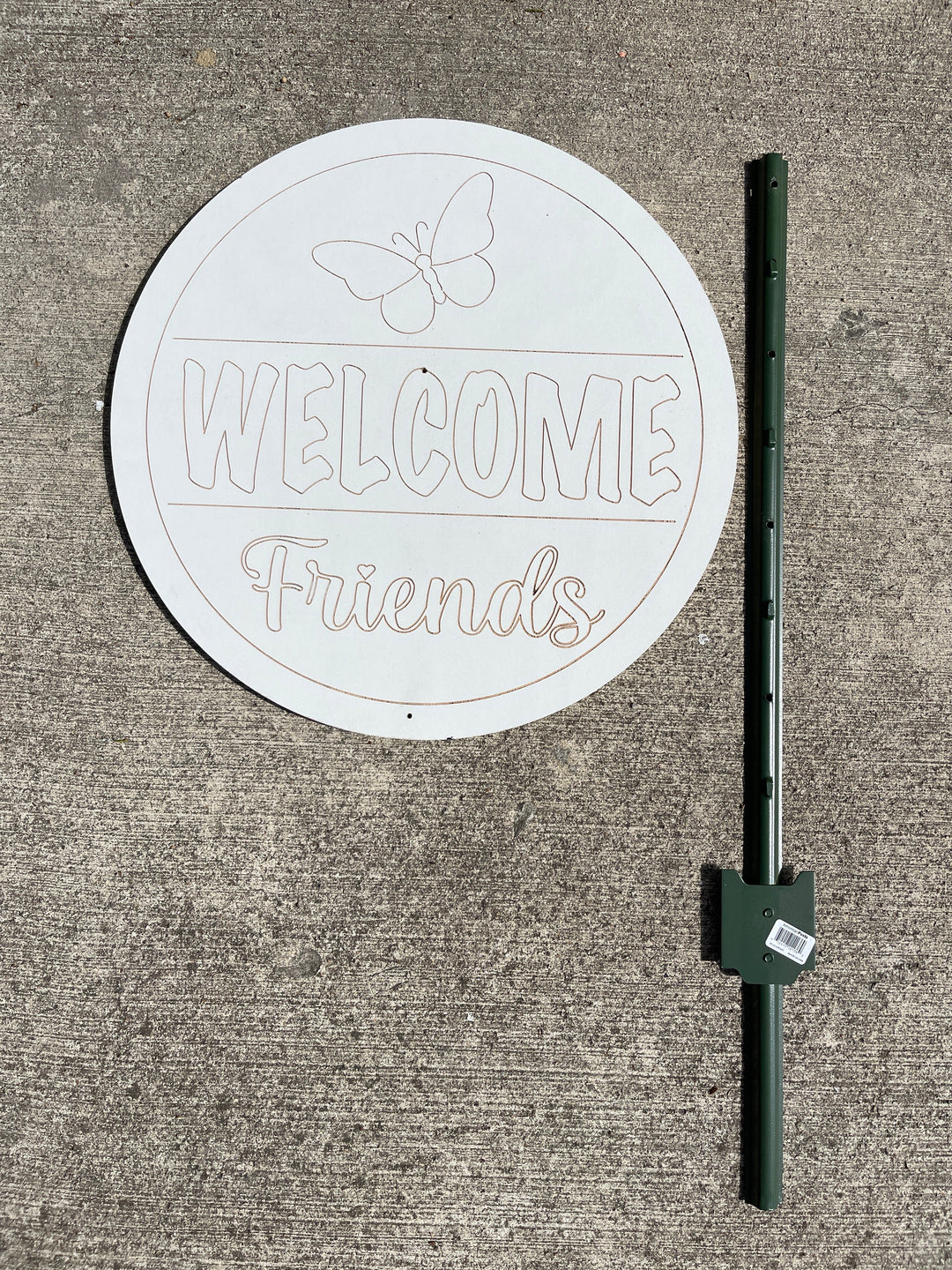 Butterfly Welcome Round Sign with a Pole