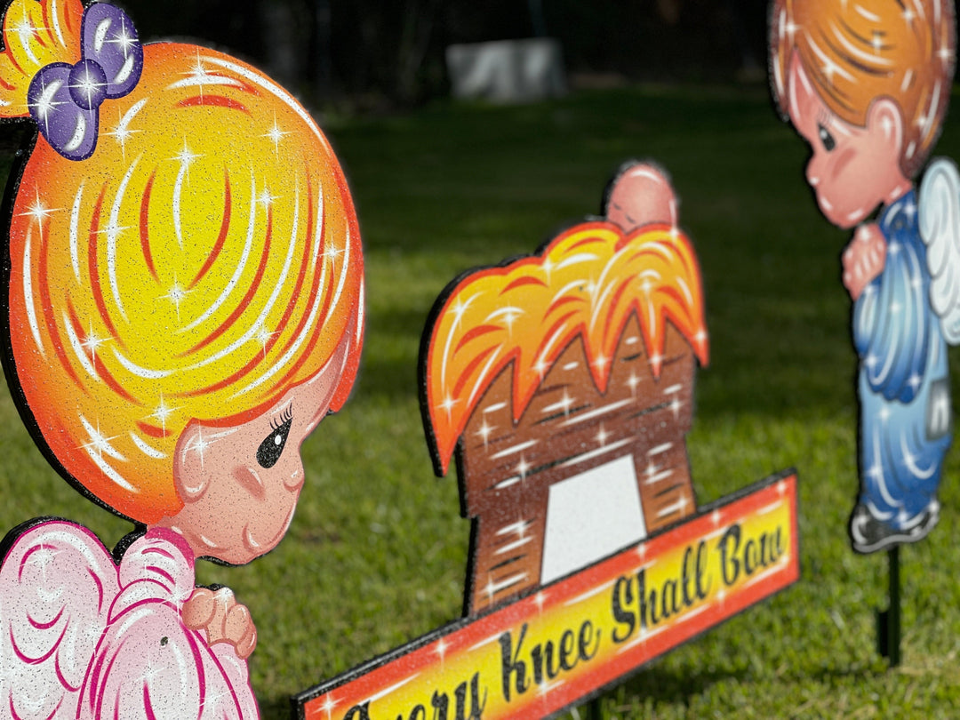 Praying Kids over Baby Jesus Christmas Yard Decor