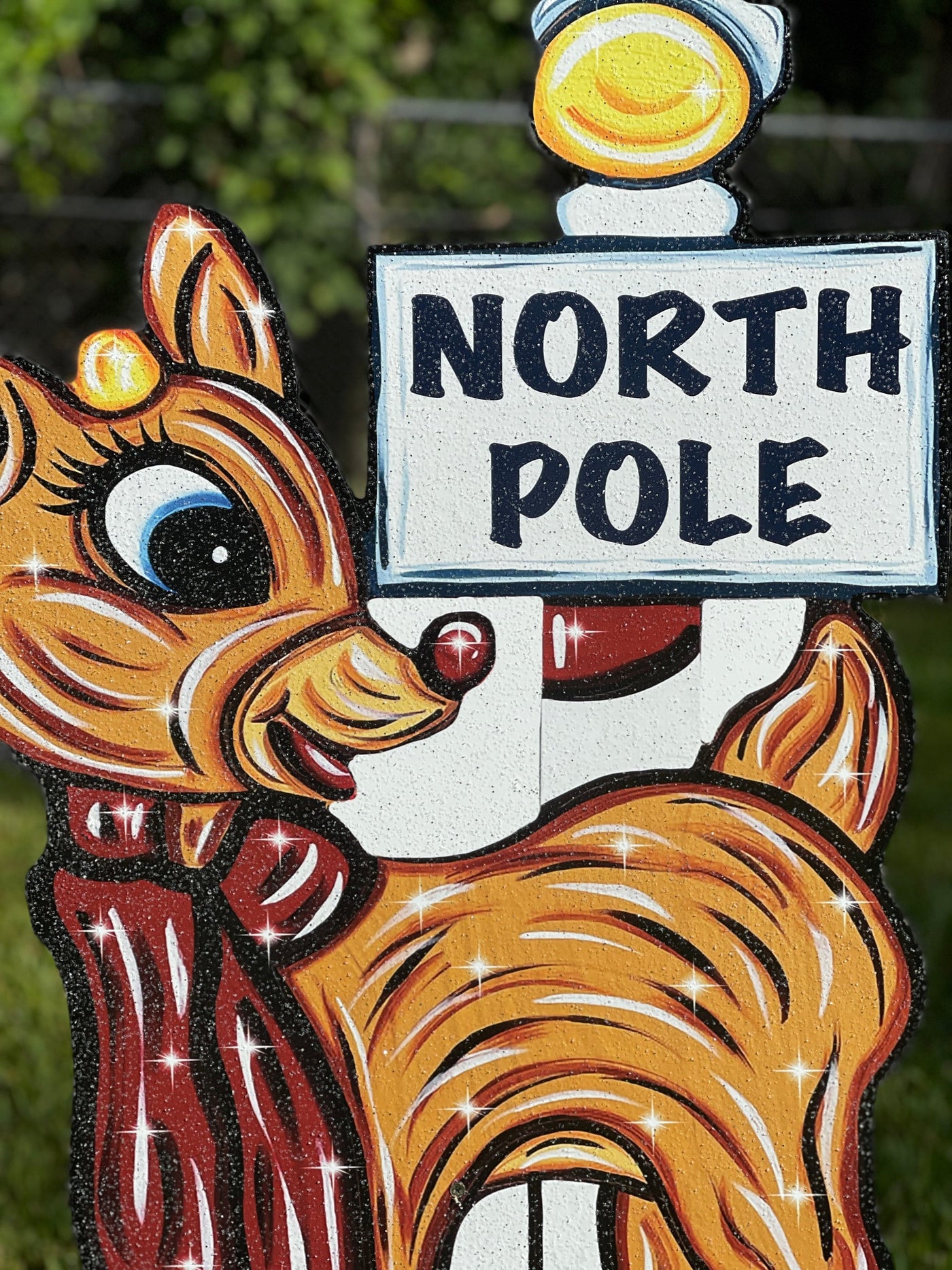 Christmas Rudolph Reindeer with North Pole Sign Yard Decor