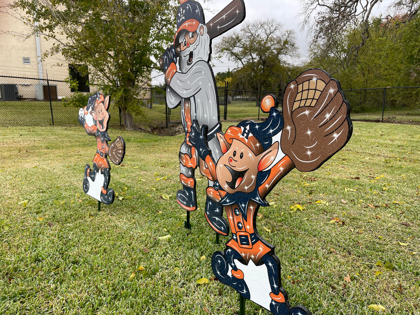 Christmas Astros Baseball Santa and Elves Yard Decoration